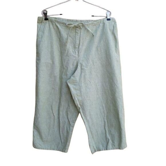 Villager Linen High Rise Drawstring Baggy Crop Pants Pockets Pastel Green Sz 1 - Picture 1 of 9